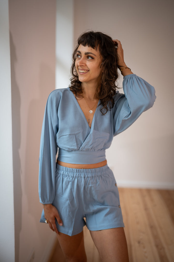 Diana Wickelbluse - handgewebte Baumwolle & Bambus
