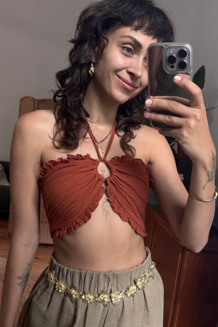 Neckholder Top mit Rüschen