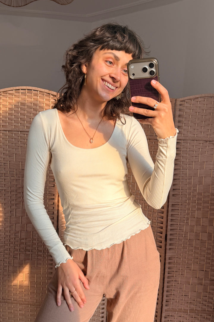 Rippshirt aus Modal mit langen Ärmeln