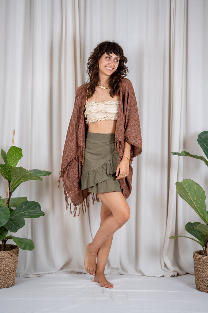 Alva Poncho - handgewebte Baumwolle