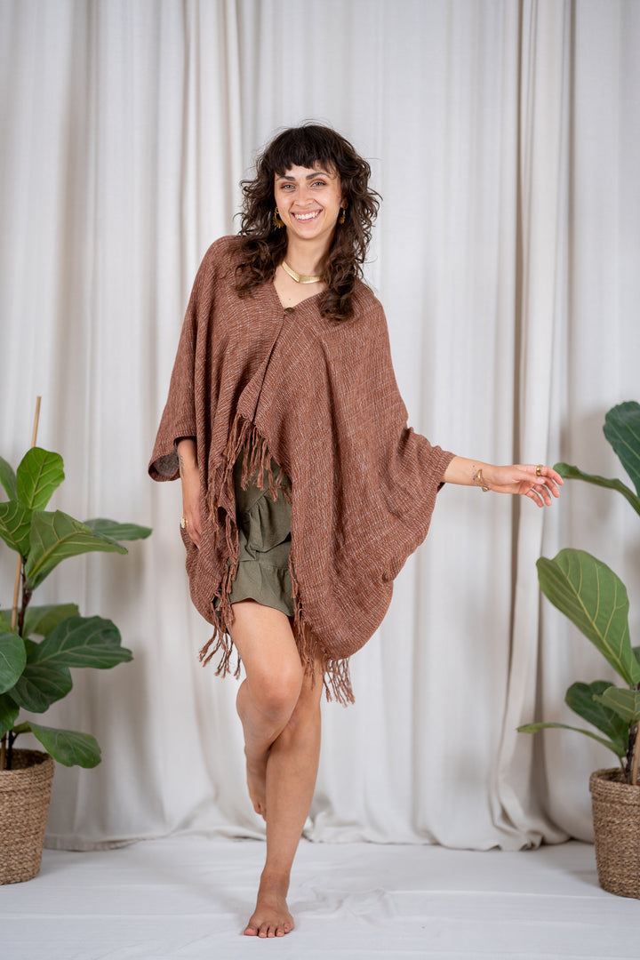 Alva Poncho - handgewebte Baumwolle