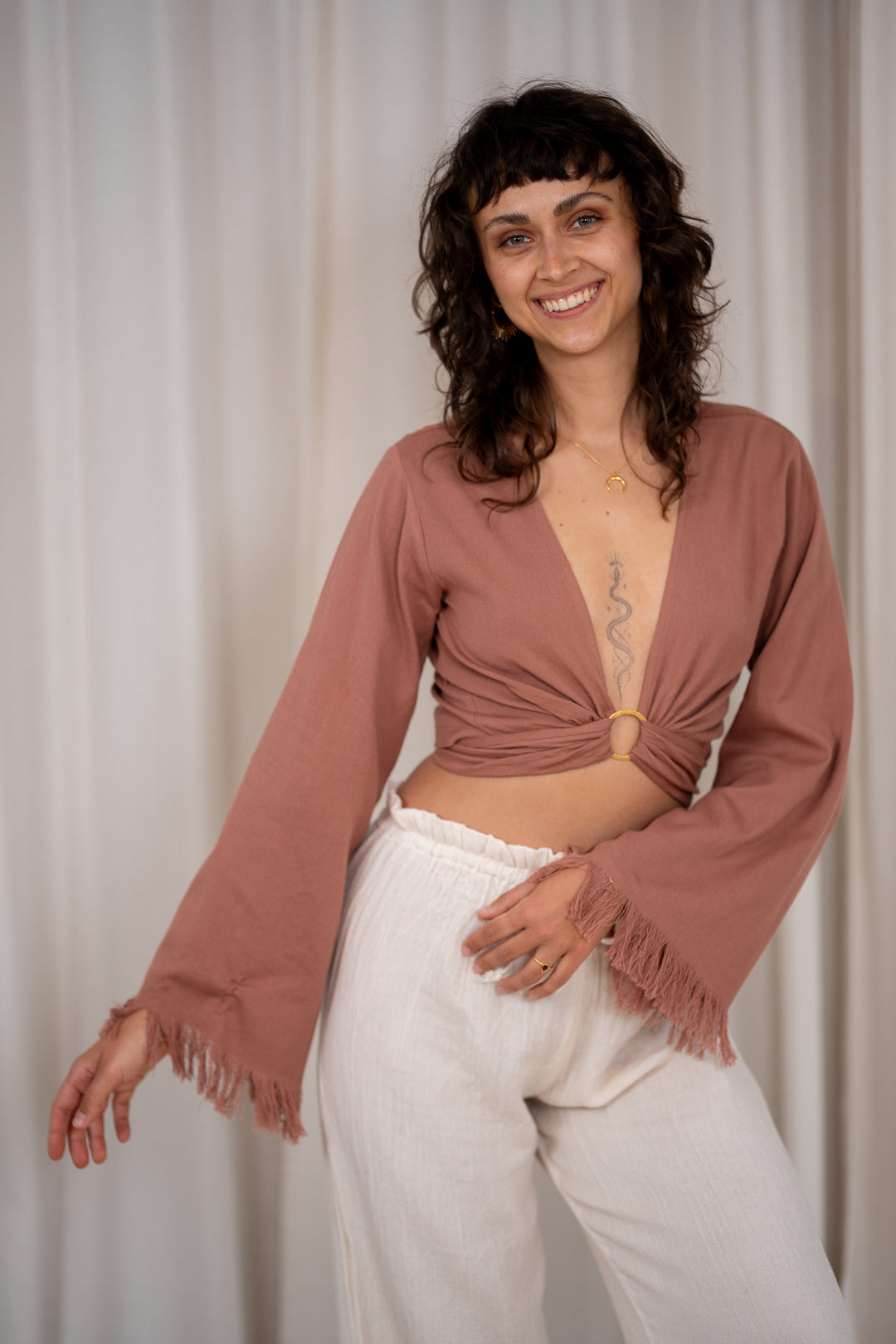 Cassia Wickeltop mit Fransen