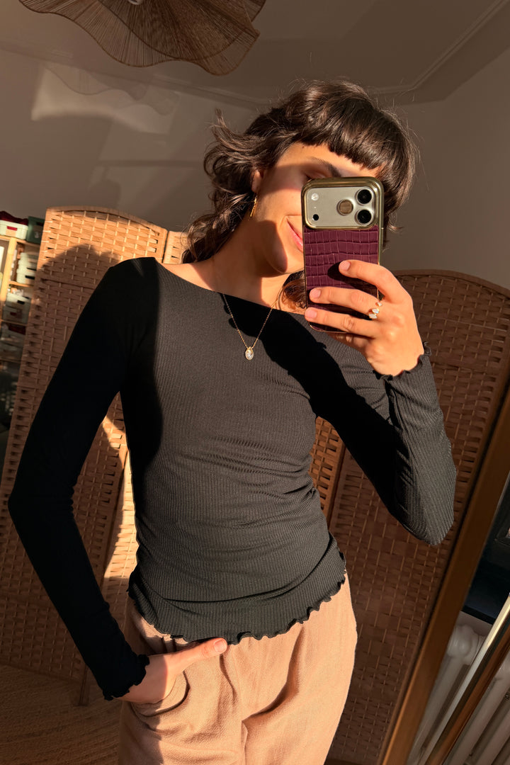 Rippshirt aus Modal mit langen Ärmeln