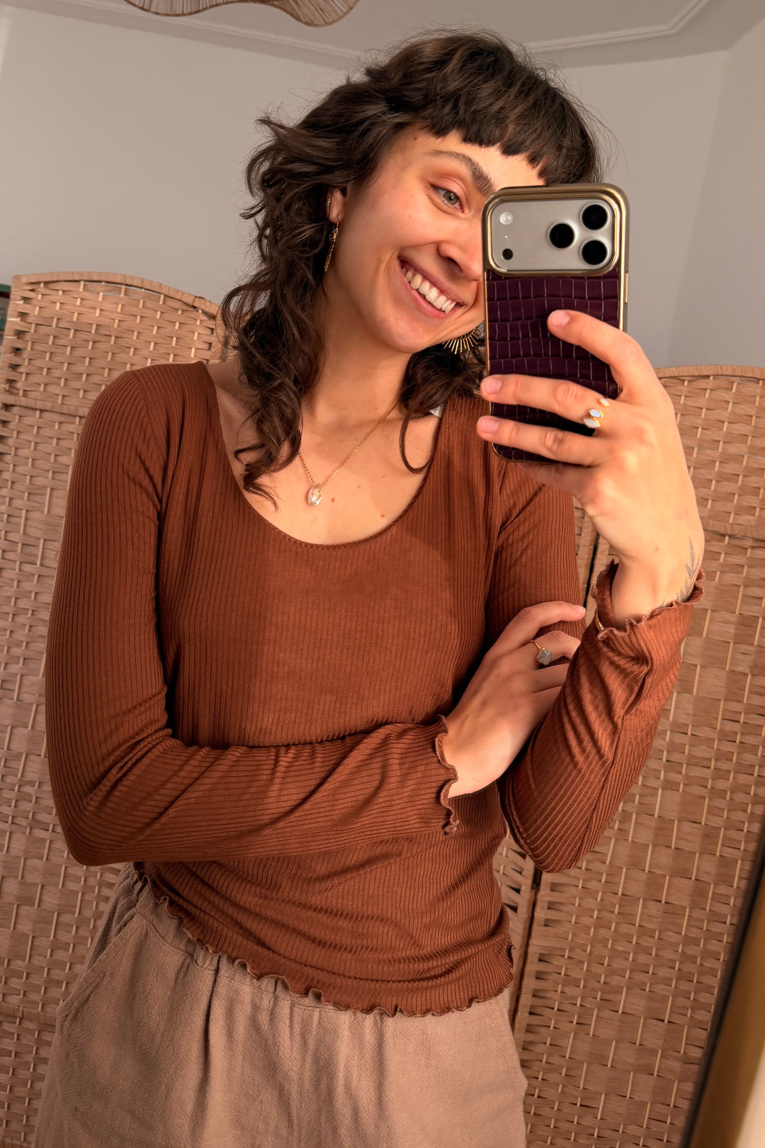 Rippshirt aus Modal mit langen Ärmeln