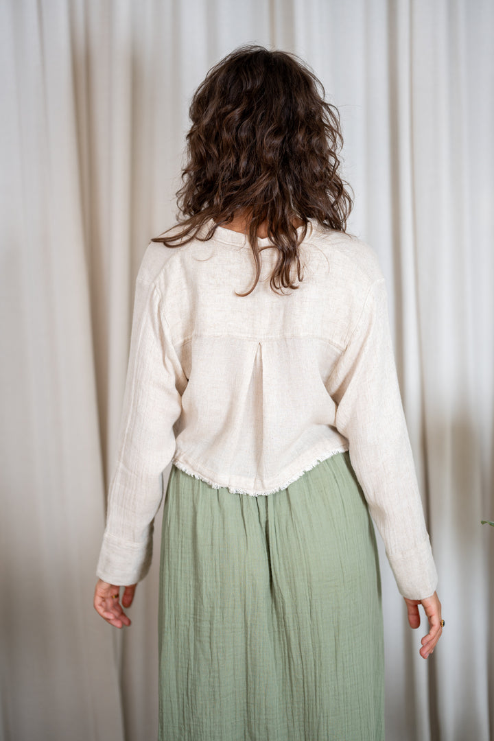 Crop Linen Shirt with Buttons