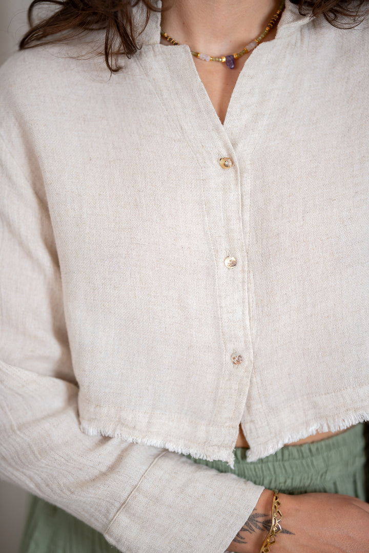 Crop Linen Shirt with Buttons