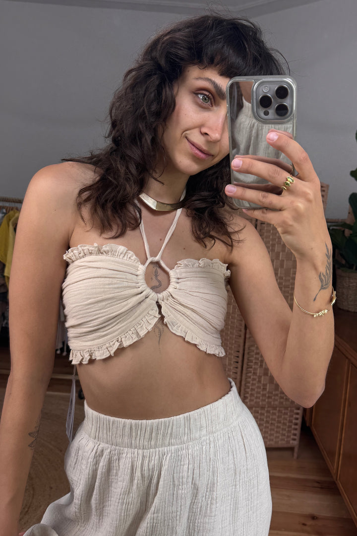 Halterneck top with ruffles