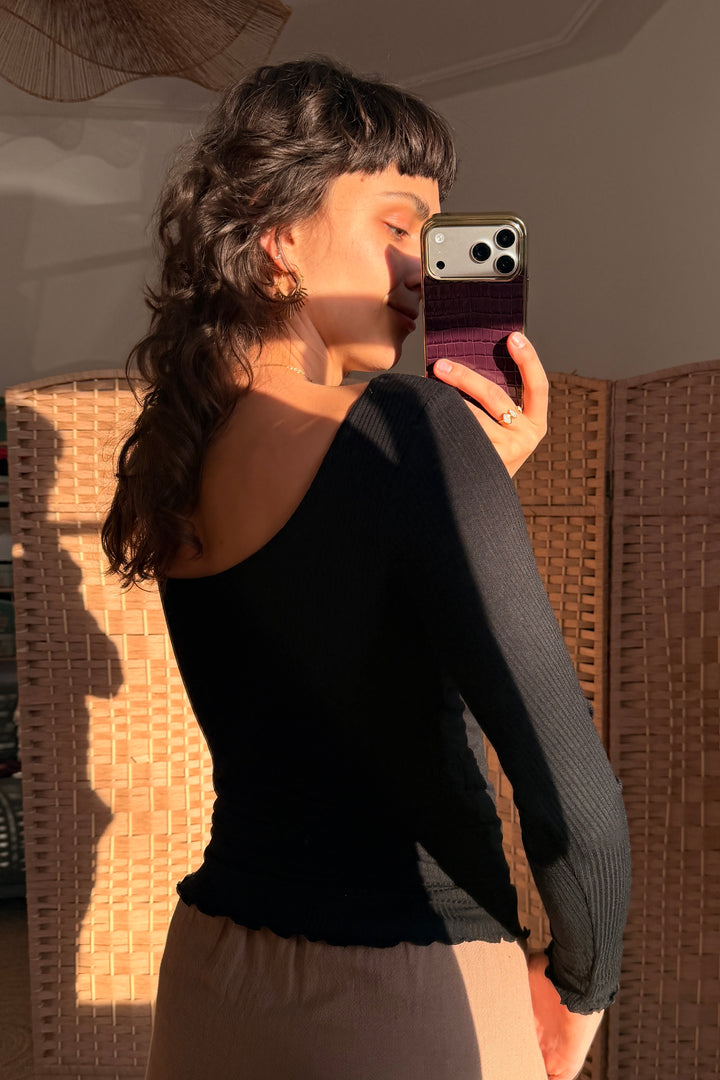 Rippshirt aus Modal mit langen Ärmeln