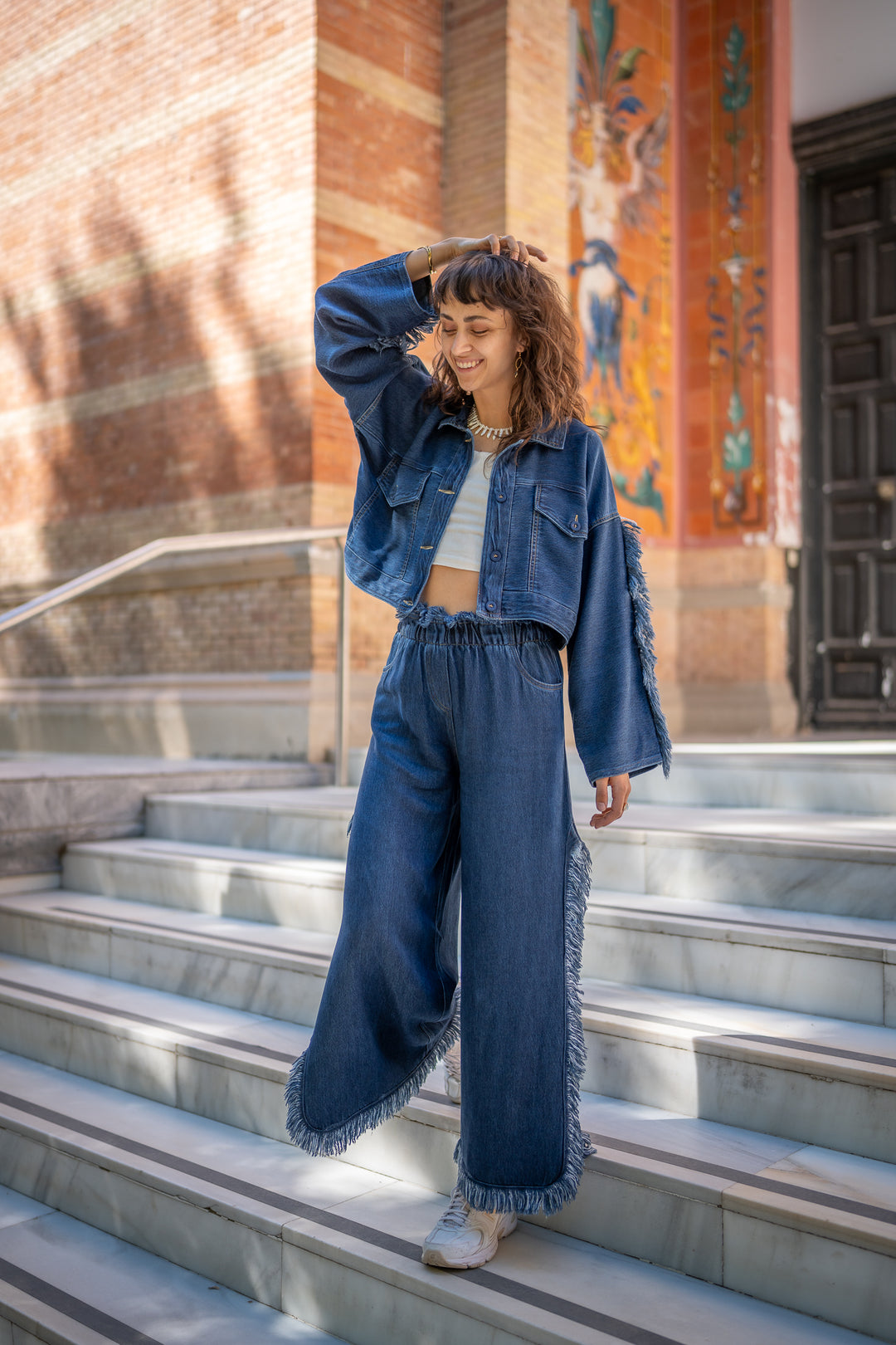 Denim-Style Jacke mit Fransen