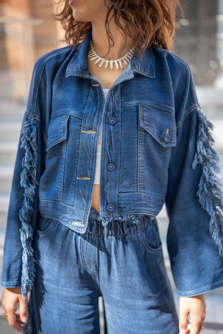 Denim-Style Jacke mit Fransen