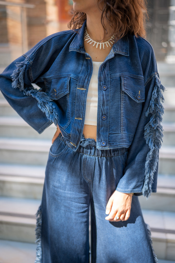 Denim-Style Jacke mit Fransen