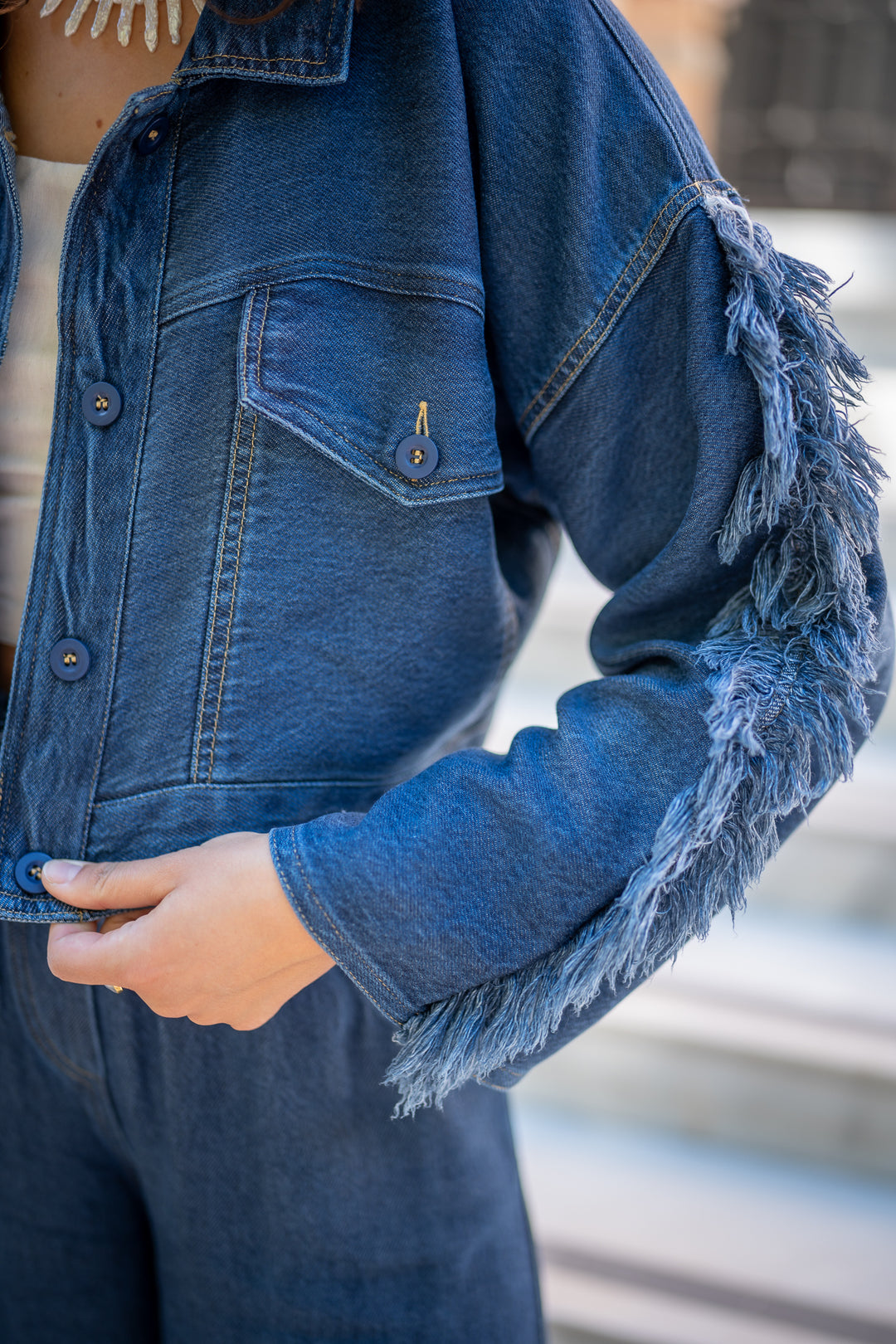 Denim-Style Jacke mit Fransen