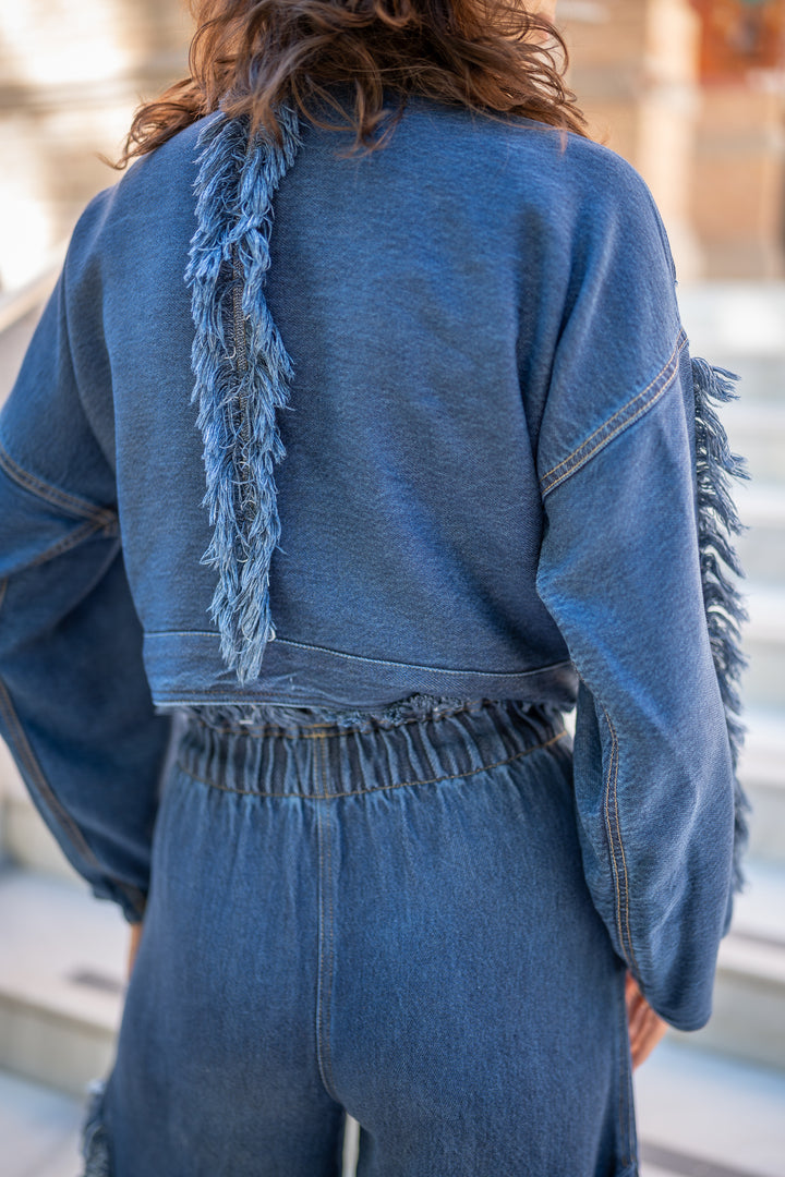 Denim-Style Jacke mit Fransen