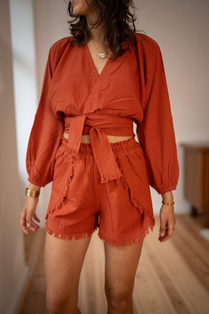 Diana Wickelbluse - handgewebte Baumwolle & Bambus