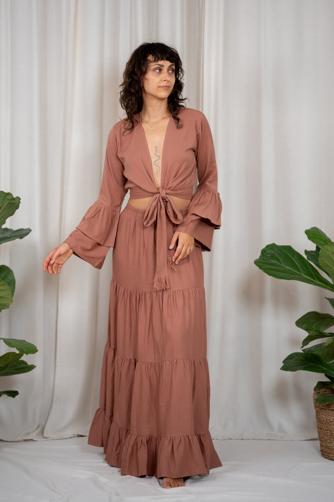 Lilly Wickelbluse mit Trompetenärmeln
