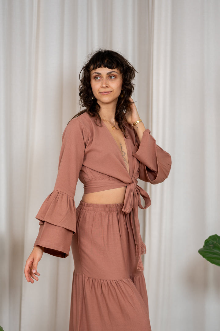 Lilly Wickelbluse mit Trompetenärmeln