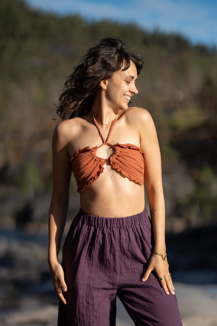 Halterneck Top with Ruffles
