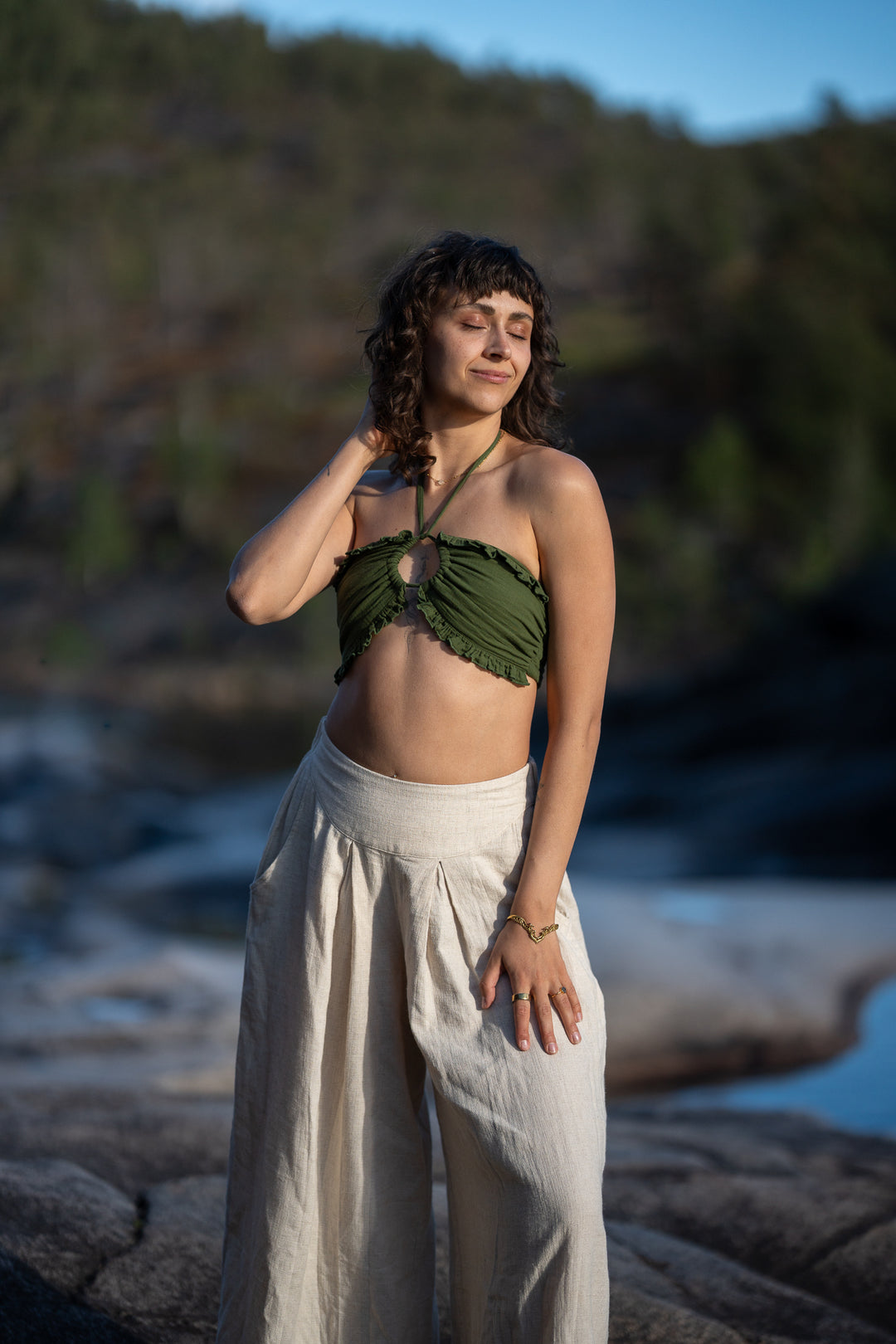 Halterneck Top with Ruffles