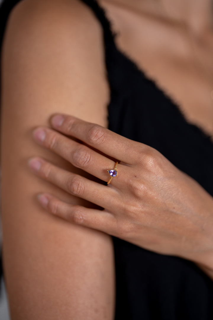 Tropfen Ring - Amethyst und Rauchquarz