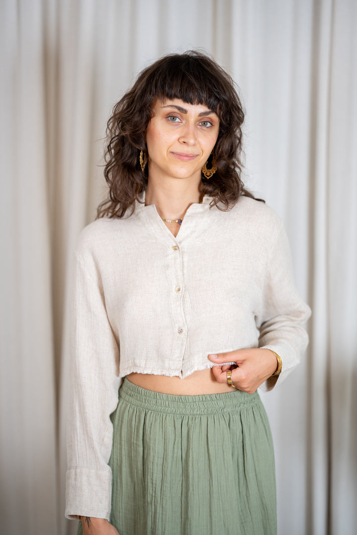 Crop Linen Shirt with Buttons
