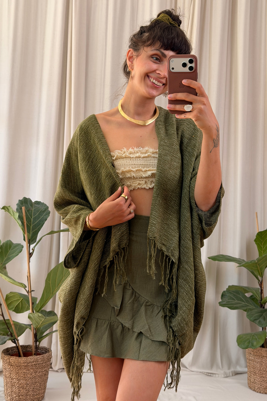 Alva Poncho - handgewebte Baumwolle