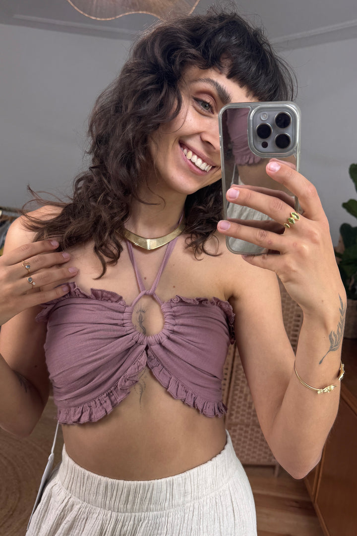 Halterneck top with ruffles